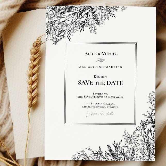 Save The Date Mariage de verdure blanc et noir (Créateur téléchargé)