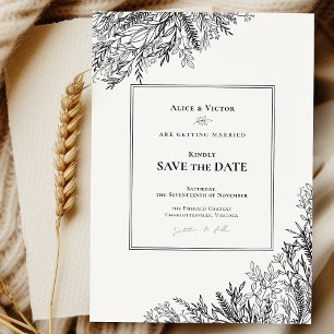 Save The Date Mariage de verdure blanc et noir