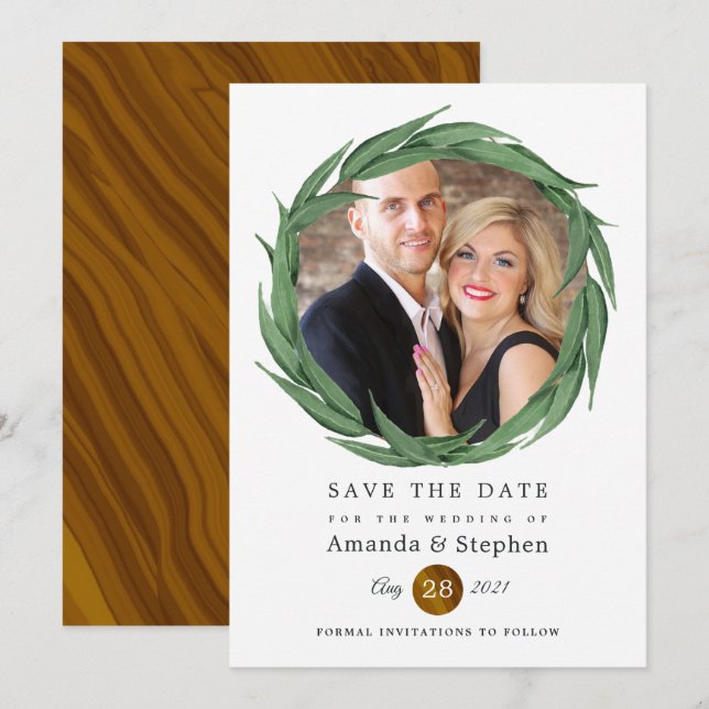 Save The Date Mariage de verdure de forêt rustique en bois (Devant / Derrière)