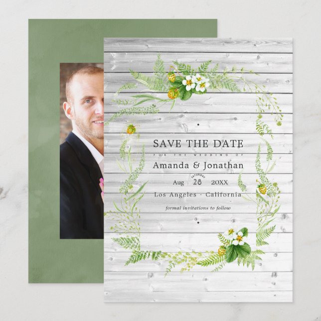 Save The Date Mariage de verdure de grange rustique de campagne  (Devant / Derrière)