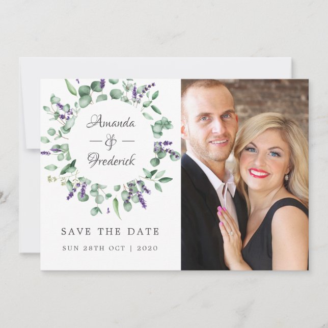 Save The Date Mariage de verdure de lavande d'eucalyptus (Devant)
