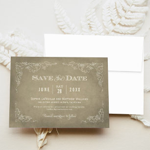 Save The Date Mariage de vigne de raisin sur parchemin rustique