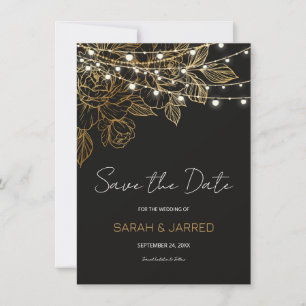 Save The Date Mariage de voyants à cordes de fleurs d'or