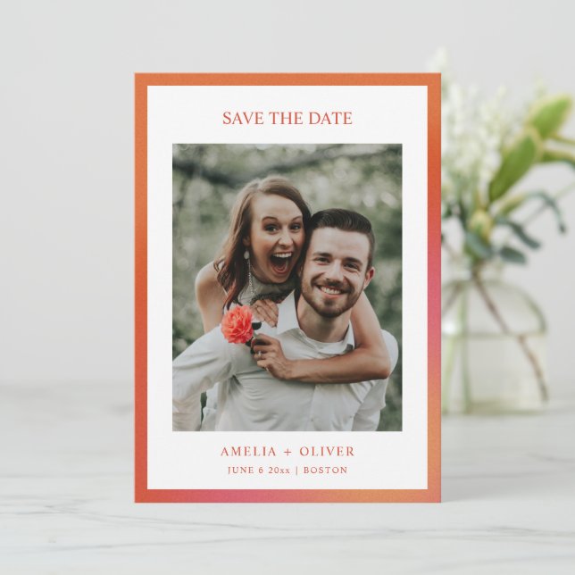 Save The Date Mariage dégradé orange rétro funky été (Debout devant)