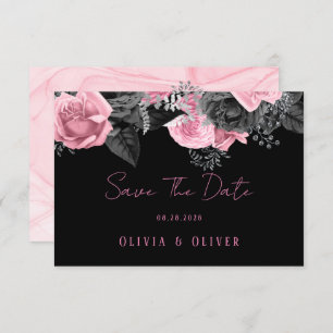 Save The Date Mariage d'encre de luxe rose et noir floral Économ