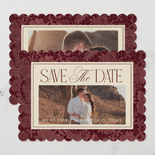 Save The Date Mariage dentelle burgundy vintage victorien à fest