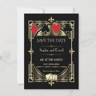 Save The Date Mariage des années 1920 Roaring Gold Black Art Déc