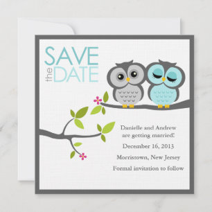 Save The Date Mariage des Chouettes Gris et Aqua Enregistrer la 