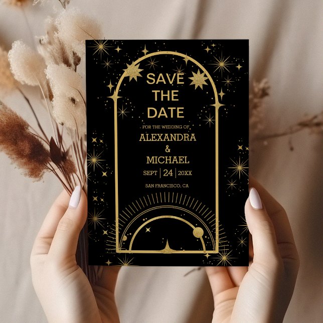 Save The Date Mariage des étoiles célestes mystiques d'or noir (Créateur téléchargé)