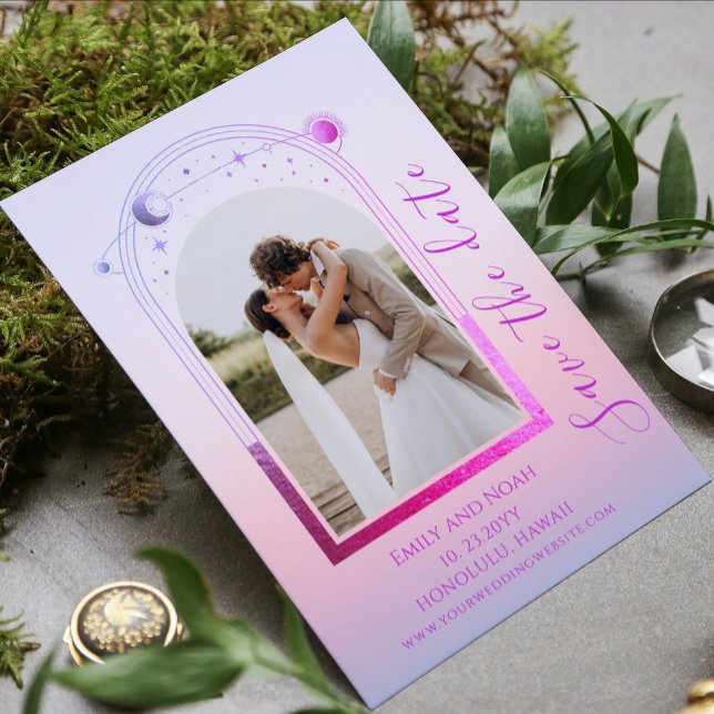 Save The Date Mariage des étoiles de soleil rose de coucher de s (Créateur téléchargé)