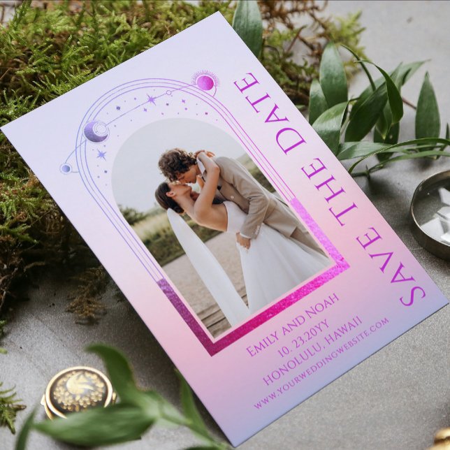 Save The Date Mariage des étoiles de soleil rose de coucher de s (Créateur téléchargé)