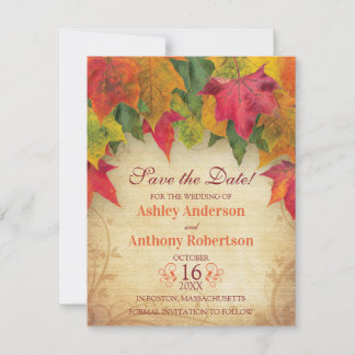 Save The Date Mariage des Feuilles de l'érable Sauvez la date Au