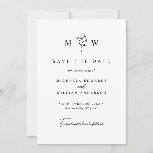 Save The Date Mariage des initiales du monogramme botanique mode (Devant)