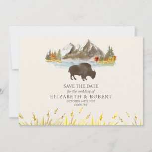 Save The Date Mariage des monts d'aquarelle de bison de buffalo