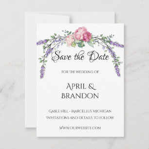 Save The Date Mariage des pivoines roses de lavande et d'Eucalyp