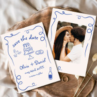 Mariage Dessin à la Main Fantaisiste Photo Bleu Ma