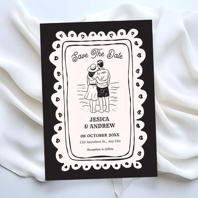 Save The Date Mariage dessiné à la main noir  (Créateur téléchargé)