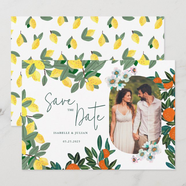 Save The Date Mariage d'été au citron Italie (Devant / Derrière)