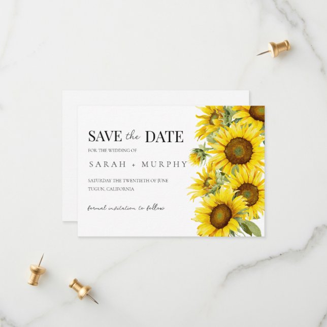 Save The Date Mariage d'été au tournesol élégant  (Devant/Arrière en situation)