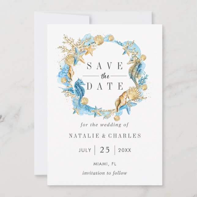 Save The Date Mariage d'été de mer et de plage Économisez la dat (Devant)