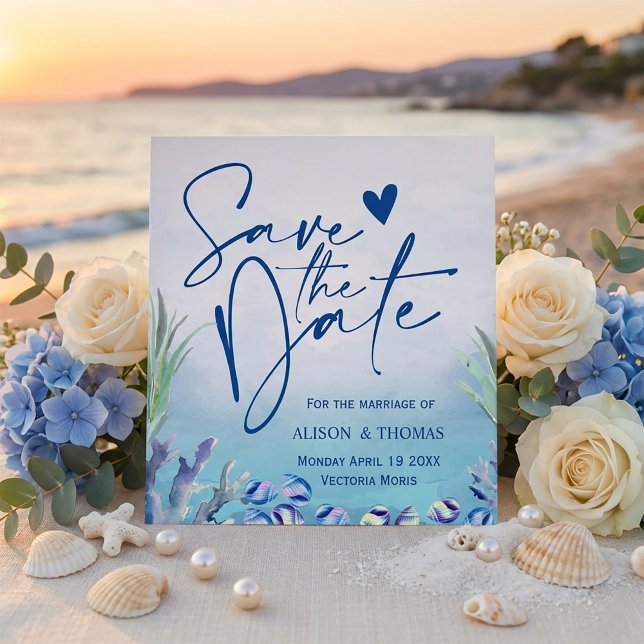 Save The Date Mariage d'été Deux Poissons de Moins dans la Mer  (#LuxuryWedding
#CoastalWedding
#BeachWedding
#RomanticWedding
#SaveTheDate
#WeddingStationery
#beach)