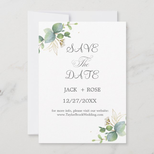 Save The Date Mariage d'été Eucalyptus de verdure rustique. (Devant)