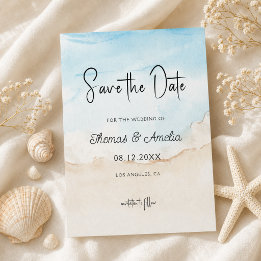 Save The Date Mariage d'été sur la plage à l'aquarelle