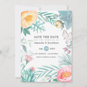 Save The Date Mariage d'été sur une plage florale tropicale