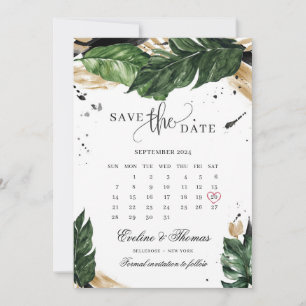 Save The Date Mariage d'été vert tropical feuille