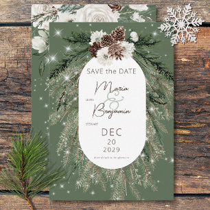 Save The Date Mariage d'étincelle d'hiver Rustique Green Pine