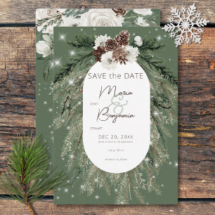 Save The Date Mariage d'étincelle d'hiver Rustique Green Pine