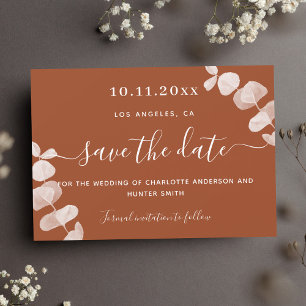 Save The Date Mariage d'eucalyptus orange brûlé enregistrer la d