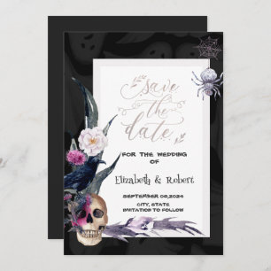 Save The Date Mariage d'Halloween crâne floral