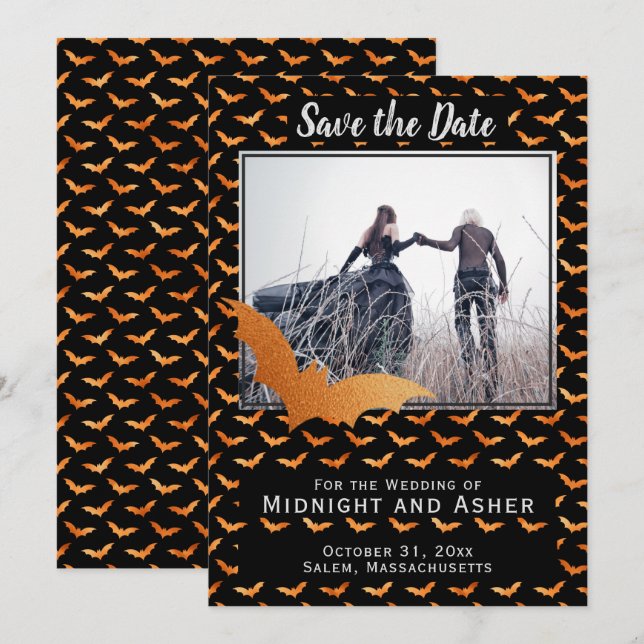 Save The Date Mariage d'Halloween de chauve-souris noire et oran (Devant / Derrière)