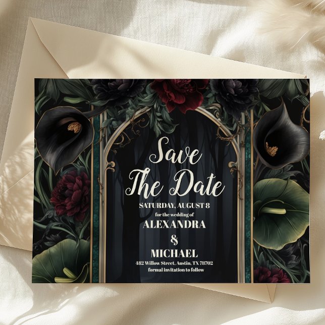 Save The Date Mariage d'Halloween Fleurs Gothiques Roses Noires (Créateur téléchargé)