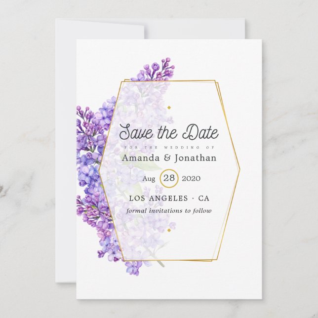 Save The Date Mariage d'Herbarium géométrique Pastel Violet et O (Devant)