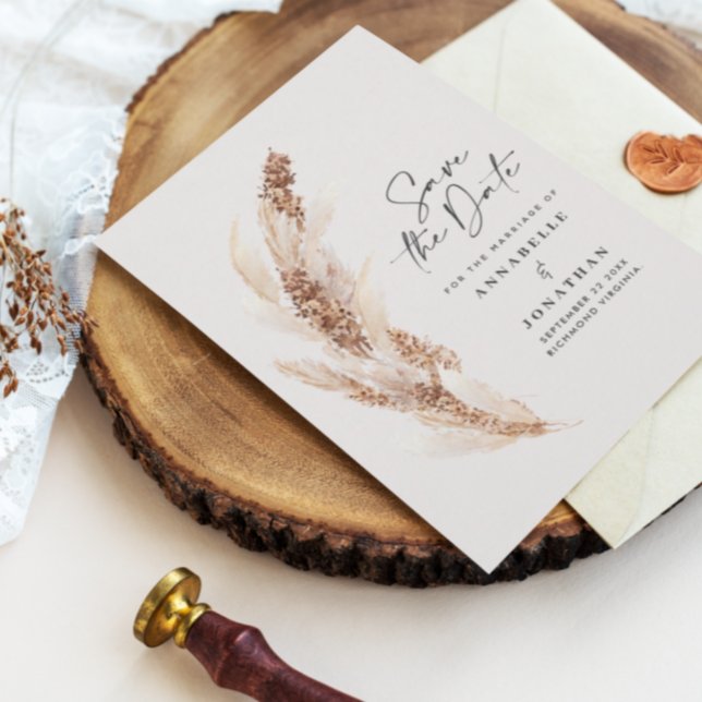 Save The Date Mariage d'herbe bohème naturel moderne (Créateur téléchargé)