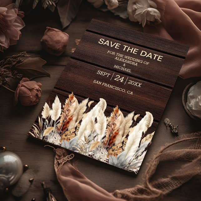 Save The Date Mariage d'herbe Pampas d'automne (Créateur téléchargé)