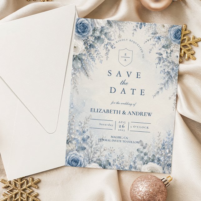 Save The Date Mariage d'hiver bleu élégant (Créateur téléchargé)