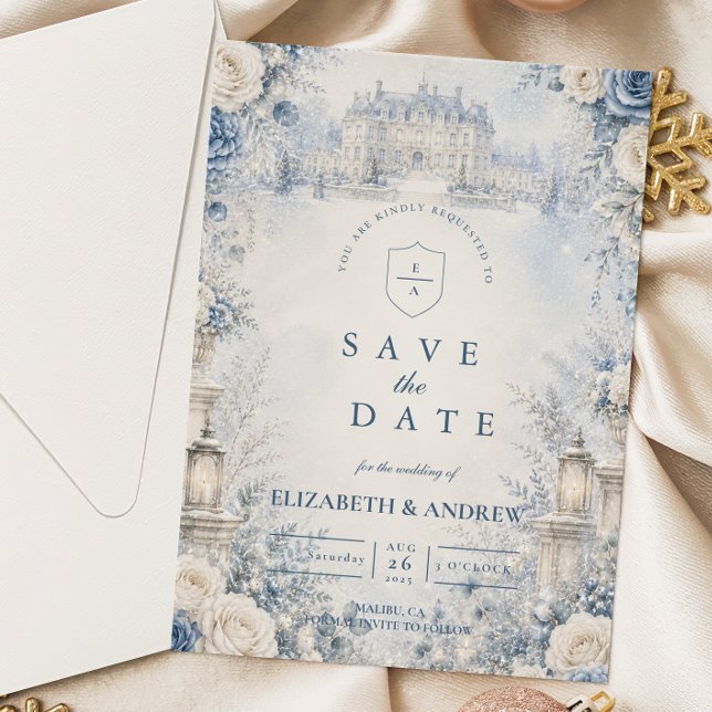 Save The Date Mariage d'hiver bleu intemporel (Créateur téléchargé)