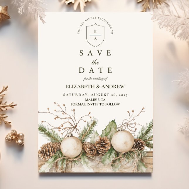 Save The Date Mariage d'hiver de l'ornement de pin rustique (Créateur téléchargé)