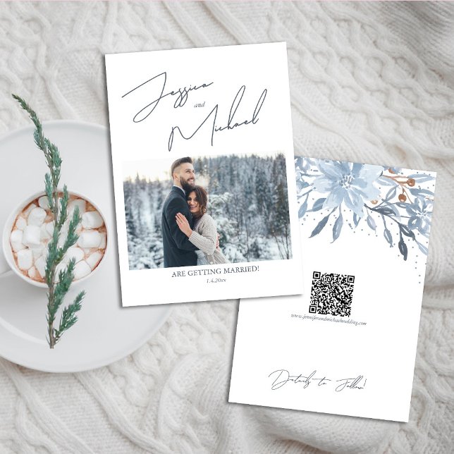 Save The Date Mariage d'hiver Dusty Blue Photo Script (Créateur téléchargé)