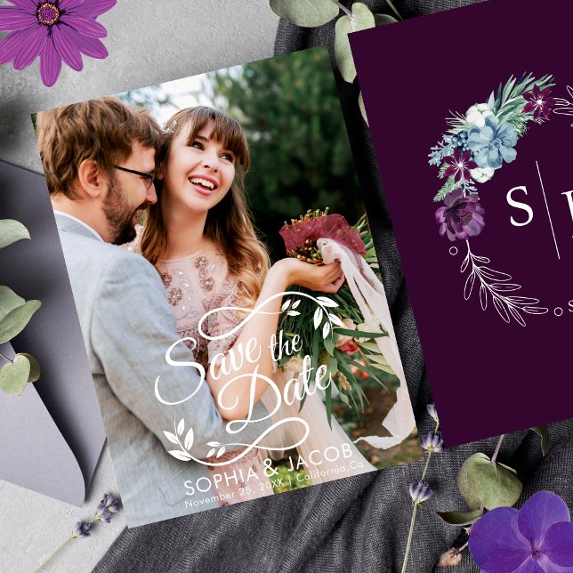 Save The Date Mariage d'hiver Magenta aux florales vives et auda (Créateur téléchargé)
