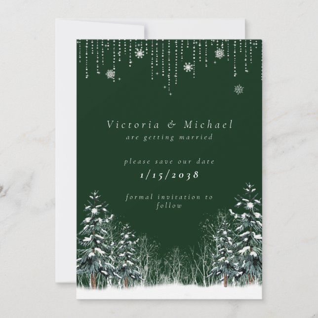 Save The Date Mariage d'Hiver Pins Flocons de Neige (Devant)