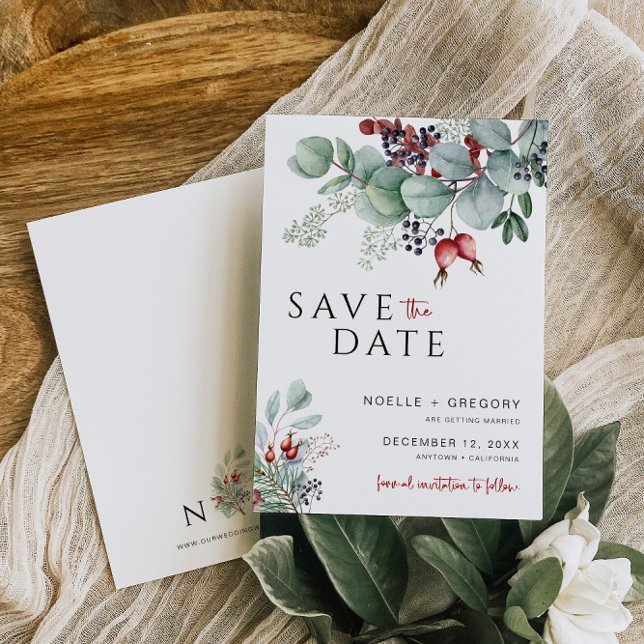 Save The Date Mariage d'hiver Sauvez la date Eucalyptus Foliage (Créateur téléchargé)