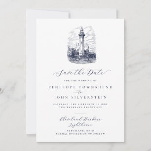 Save The Date Mariage d'illustration élégant du phare nautique