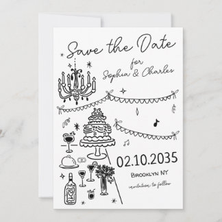 Save The Date Mariage d'illustration noir dessiné à la main luna