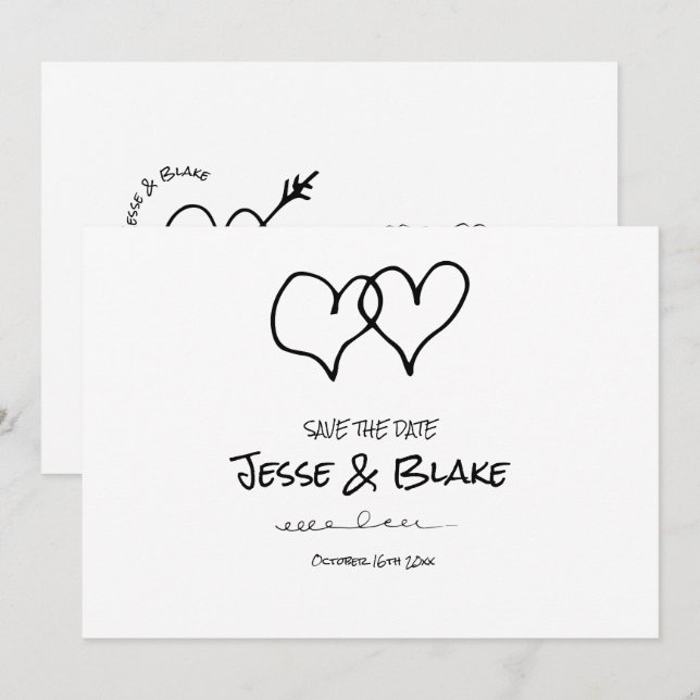 Save The Date Mariage d'illustrations de Doodle en noir et blanc (Devant / Derrière)
