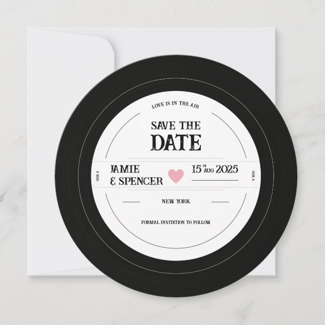 Save The Date Mariage Disque Vinyle Unique Rétro Date à Sauvegar (Devant)