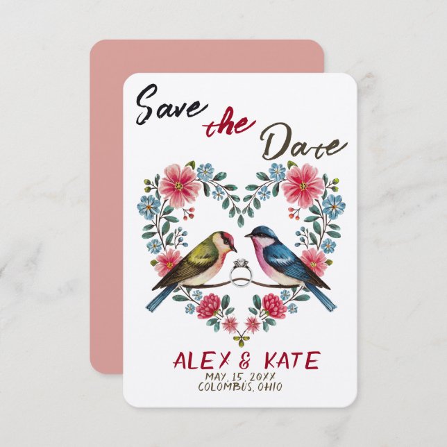 Save The Date Mariage d'oiseaux mignons Enregistrer la date Fair (Devant / Derrière)